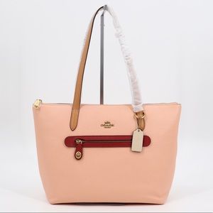 Coach Taylor Pebbled Leather Tote Shoulder Bag Ivory Blush Multi